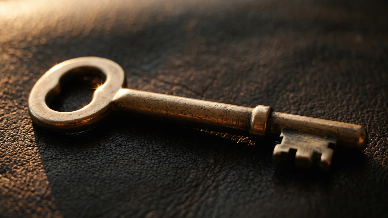 Light on an old brass key